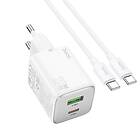 Hoco Väggladdare 1xUSB-C 1xUSB-A 20W USB-C Kabel N41 Vit