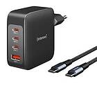 Intenso W140a3c 7814010 GaN Skrivbordsladdare med 4 utgångar (3 x USB-C, USB Typ A) och C520c-kabel 240W