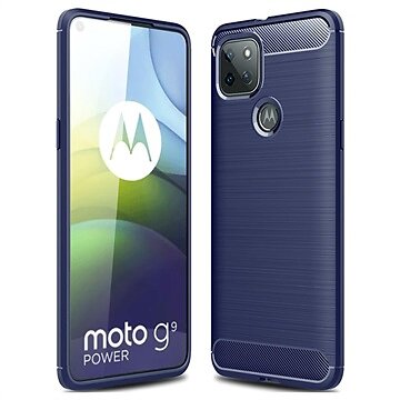 MTP Products Motorola Moto G9 Power Borstat TPU-skal Kolfiber Blå