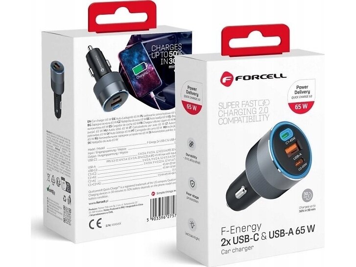 Forcell F-Energy Billaddare 2xUSB-C 1xUSB-A 65W