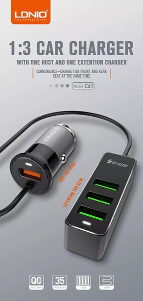 LDNIO Car Charger C61 1usb Quick Charge 3xusb