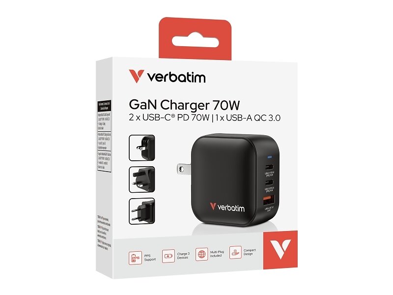 Verbatim 32229 Mini GaN 1x USB-A 2x USB-C 70W