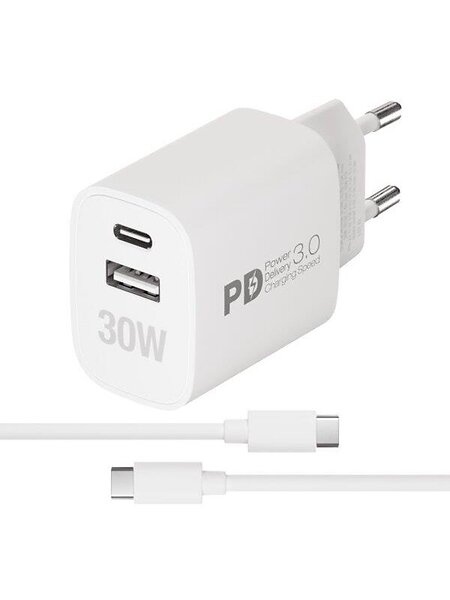 Vivanco Snabb GaN 30W 1xUSB-C/A Hemladdare med kabel 1,2m