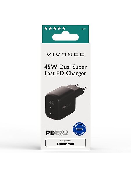 Vivanco Supersnabb 45W Dubbel Hemladdare