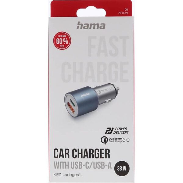 Hama 00201639 Bil USB-C USB-A PD Metall 38W