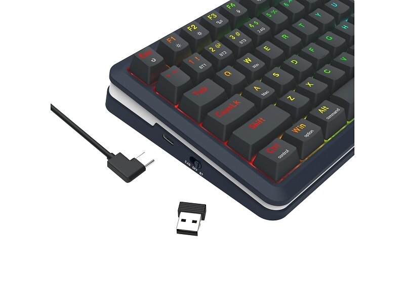 Redragon K708-RGB-PRO Flekact Kabel & Trådlös USB + RF Trådlös + Bluetooth Mekanisk Brytare Tangentbord (SV)