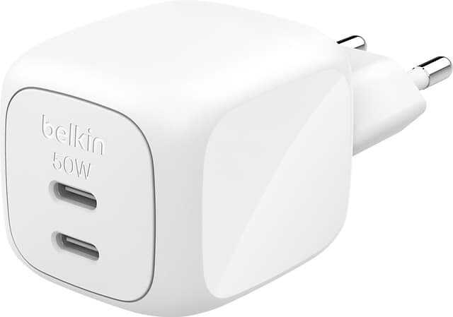 Belkin WCH019KQWH BOOST CHARGE 50W Dubbel USB-C PD-väggladdare med PPS