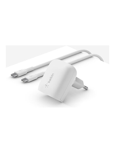 Belkin WCA006VF1MWH-B6 20W MFI-certifierad USB-C PD 3.1 Snabbladdare med USB-C-kabel