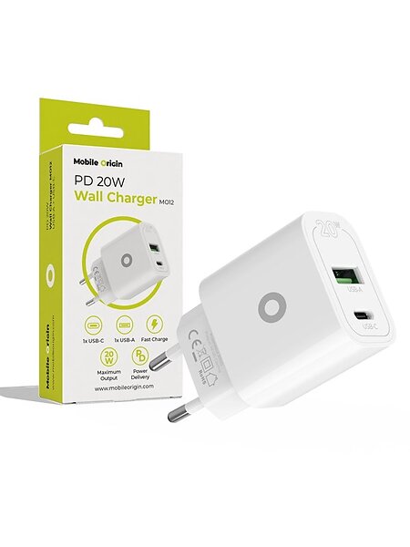 Mobile Origin MO12 PD20W 1 USB-A + 1 USB-C Väggladdare 20W