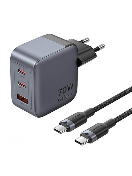 Vention TZ-FEXH0-EU GaN 70W 3-portars laddare med USB-C-kabel