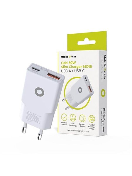 Mobile Origin MO-GAN30W-MO16 GaN 30W Slim Laddare USB-A + USB-C
