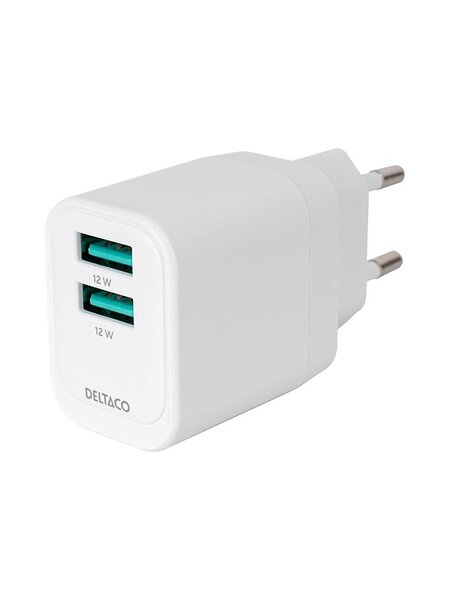 Deltaco USB-AC200 2-portars USB-A-väggladdare 12W