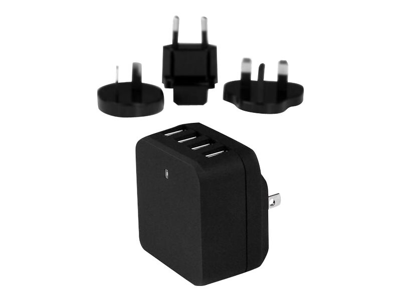StarTech USB4PACBK 4-portars USB-väggladdare - Internationell reseadapter - 34W