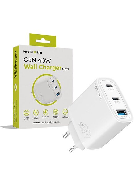 Mobile Origin MO13 GaN 40W 1 USB-A + 2 USB-C Väggladdare