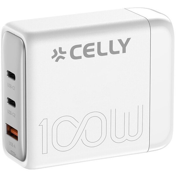 Celly PS3GAN100W Power Station 100W Dubbel USB-C + USB-A GaN-laddare (EU)