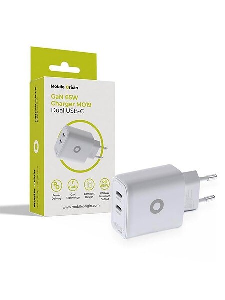 Mobile Origin MO-GAN65W-MO19 GaN 65W Dubbel USB-C Laddare