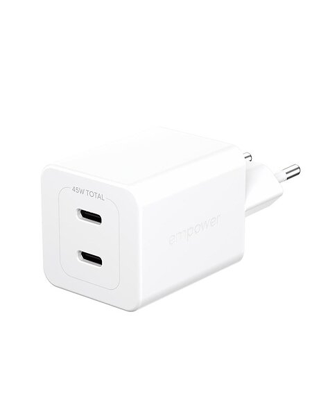 empower by EM58685 Turbo 45W Dubbel USB-C GaN Snabbladdare med EU-kontakt