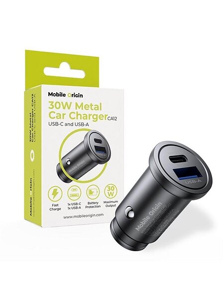 Mobile Origin MO-MCCH30W-CA12 Metall Billaddare 30W USB-C USB-A