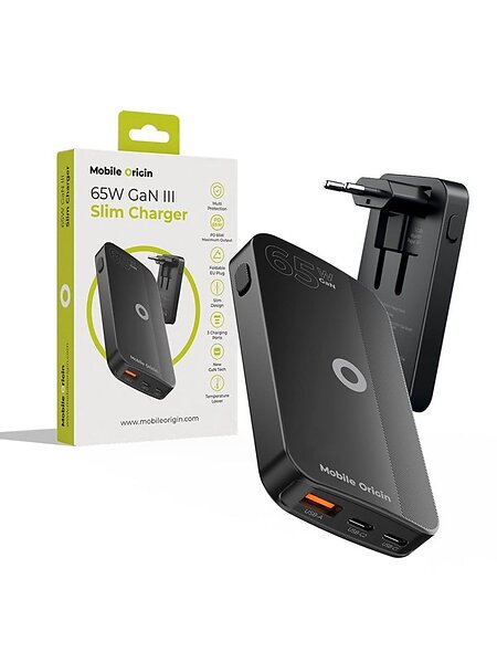 Mobile Origin GaN III Slim Laddare 65W med USB-C-kabel
