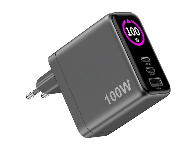 Celly TCSCREEN2C1A100 PD/QC Laddare med Display 100W