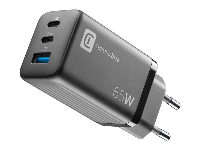 Cellularline ACHUSBGAN3PD65WK MULTIPOWER MICRO med USB Type A & 2 USB-C 65W