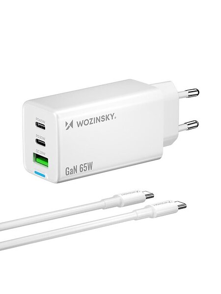 Wozinsky GaN med USB-A 2xUSB-C portar med 65W USB-C-kabel 65W