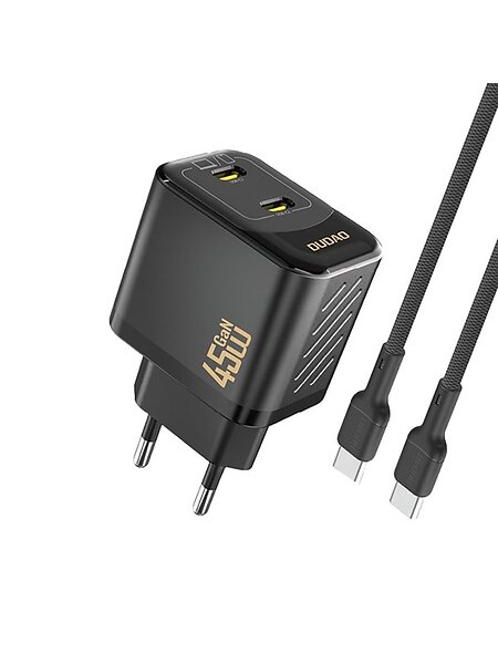 Dudao A28PCEU PD GaN 2xUSB-C Väggladdare med USB-C-kabel 45W