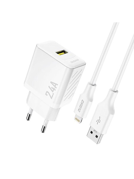 Dudao A23LEU GaN EU USB-A väggladdare med USB-A-kabel - Lightning 2.4A
