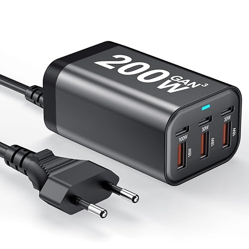 BKELHS YMS-858 6-port GaN Snabbladdningsstation Hub med USB C-adapter 200W