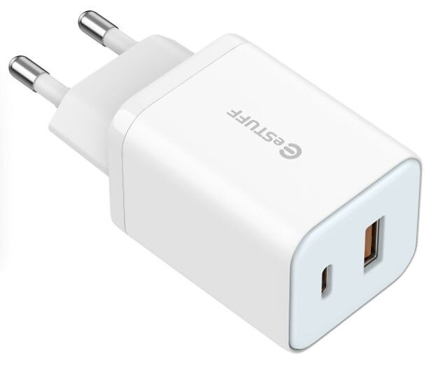 eSTUFF GaN Väggladdare med 2 USB-C Portar PD QC 3.0 Europa 65W