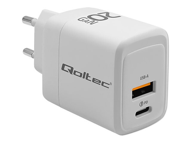 Qoltec 51823 GaN Dubbelport Väggladdare PD QC 3.0 20W