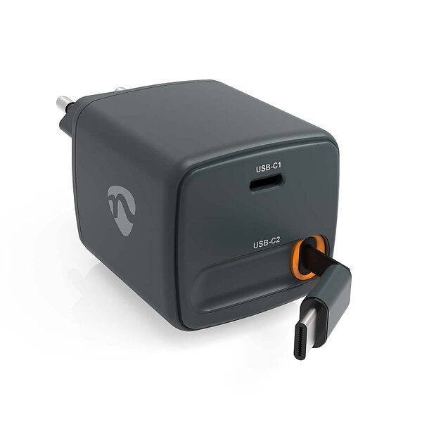 Nedis Väggladdare med indragbar kabel GaN PD3.0 USB-C 65W