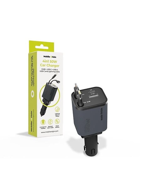 Mobile Origin CA28 MO-CCH-CA28 4in1 50W Billaddare med USB-C och Lightning-kabel