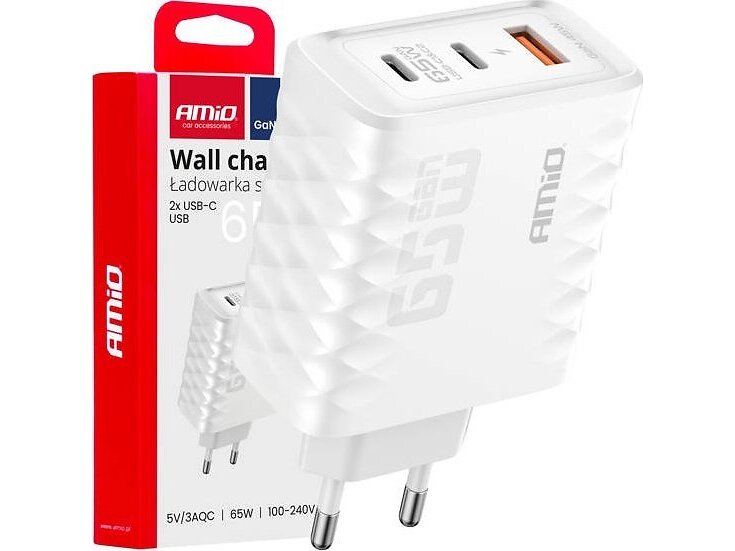AMiO MPN 5903293042892 Väggladdare med USB-A och 2x USB-C 65W