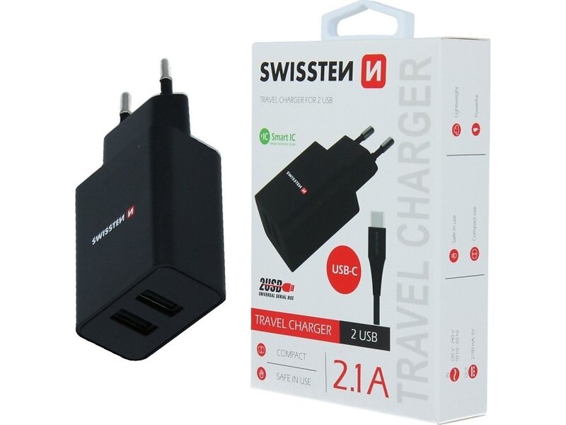 Swissten 22054000 Dubbel USB-A Väggladdare 10W