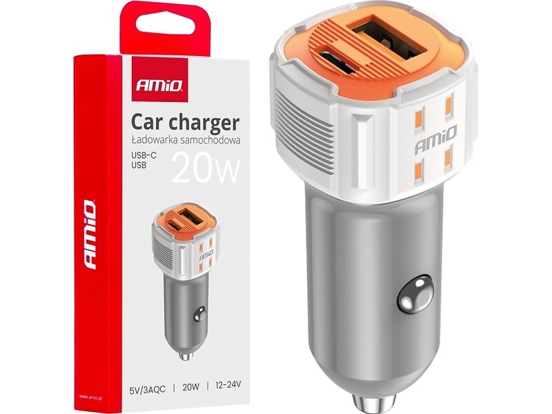 AMiO -03882 Billaddare USB-A+ USB-C 20W