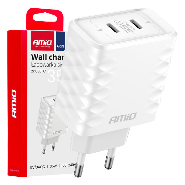 AMiO Quick Charge 5903293042885 2x USB-C Väggladdare 35W