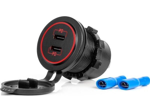 AMiO Bil laddare Vattentät 2X USB-C 12V 24V 30W