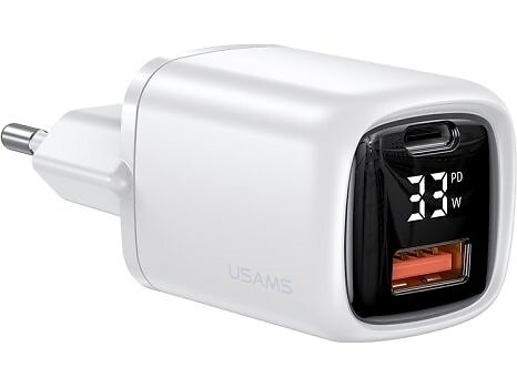Usams T46 CC152TC02 USB-C + USB Väggladdare PD3.0 +QC3.0 Snabbladdning 33W