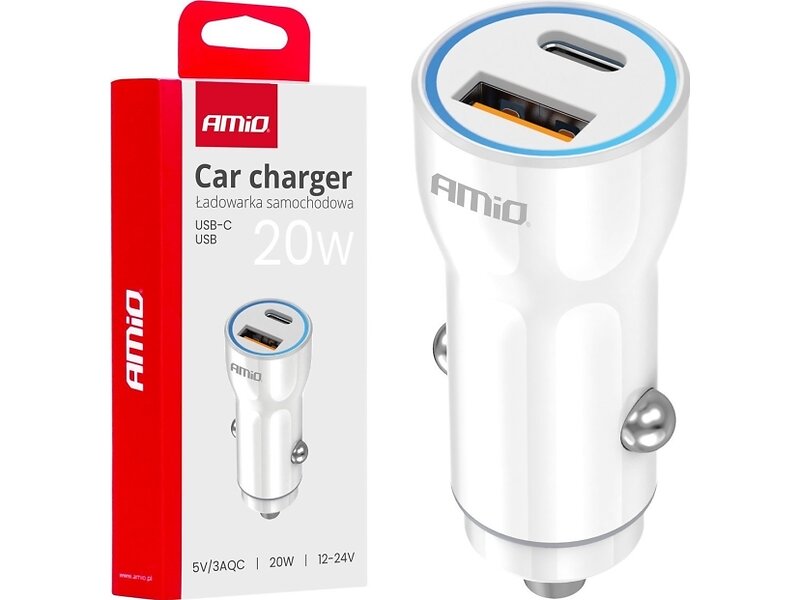 AMiO -03881 Dubbel USB-A + USB-C Billaddare 20W