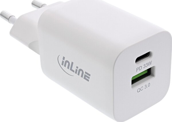 InLine Power Delivery + Quick Charge Väggladdare med USB-A och USB-C 33W