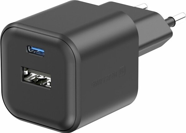 Swissten Reseladdare GaN USB-C PD / USB-A QC 20W
