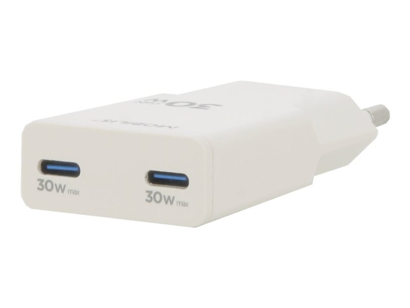 Mobilis Ultra-Kompakt Dubbel USB-C Väggladdare Pd Pps Snabbladdning 30W