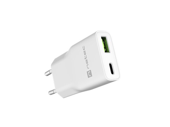 Natec Ribera NUC-2376 GaN Slim Väggladdare med 1x USB-A + 1x USB-C 20W