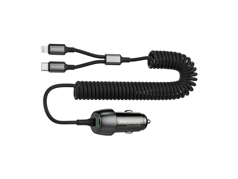 Promate Powerdrive-33Pdci Billaddare med USB-C och Lightning-kabel 33W