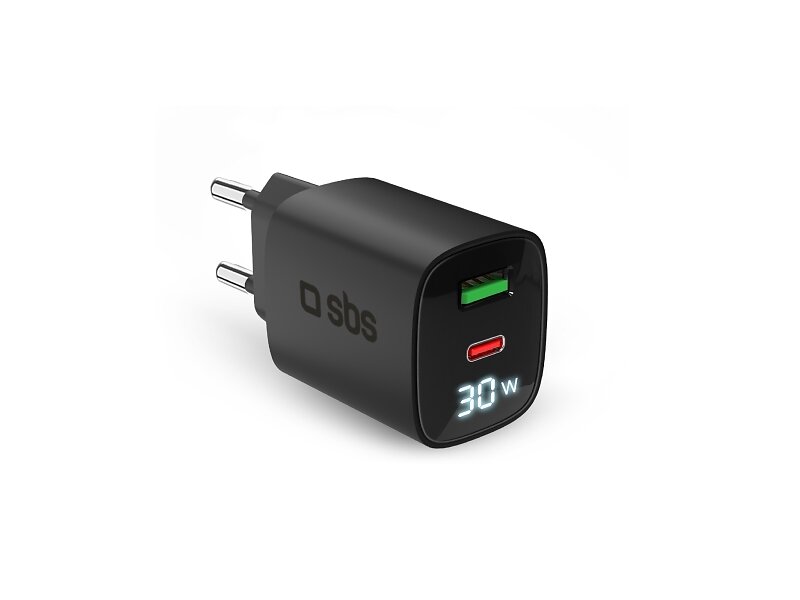 SBS TETRGANLCD1USB1C30K Väggladdare med USB-A och USB-C 30W