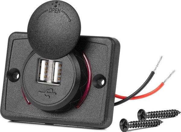 AMiO -04230 Vattentät Fyrkantig 2x USB Biladdare 24W
