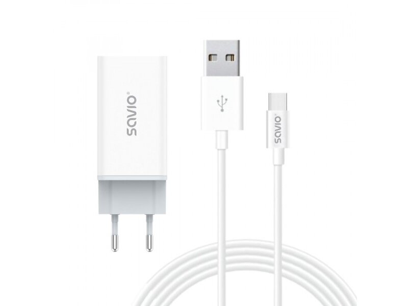 Savio LA07SET01 GaN Nätadapter med USB-A till USB Type-C-kabel 65W