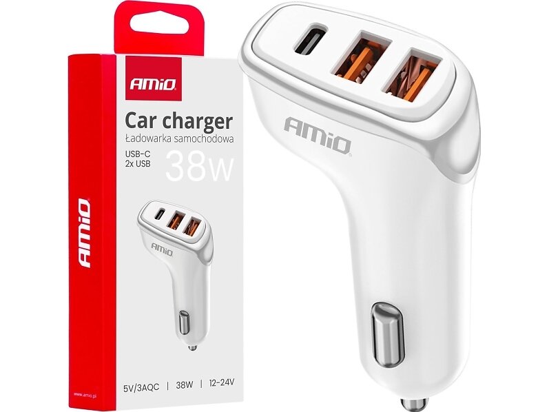 AMiO 03886 Billaddare 2x USB-A + USB-C 38W