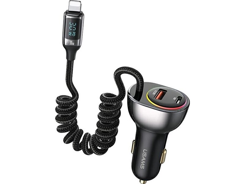 Usams US-CC193 Billaddare 1xUSB-A 18W+1xUSB-C 30W med 30W PD+QC Snabbladdningskabel